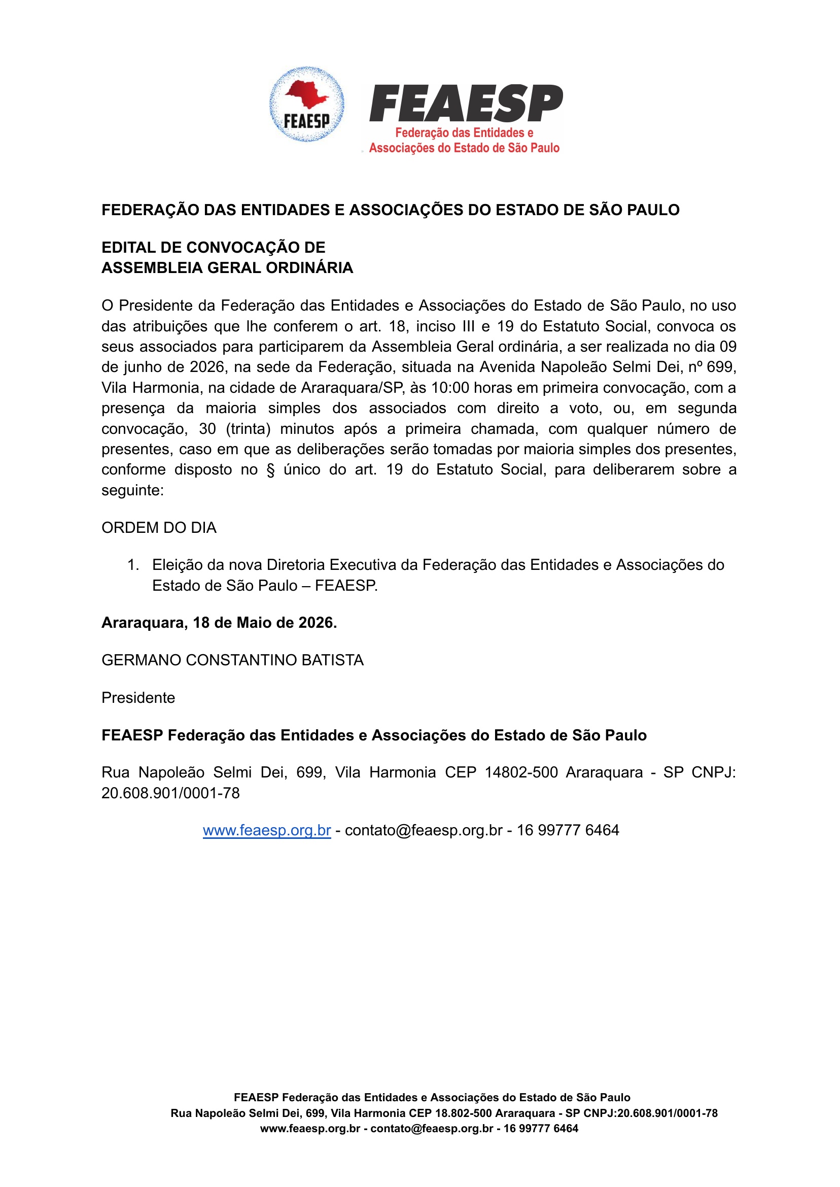 Convocação de Assembleia Geral Ordinária